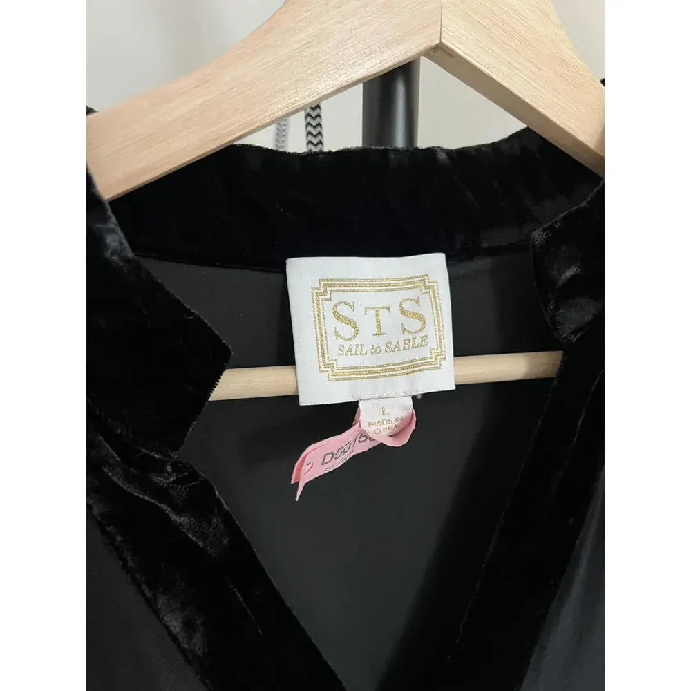 Sail to Sable STS Black Velvet Trim Flare Tunic Dress - Size Large - Picture 5 of 7